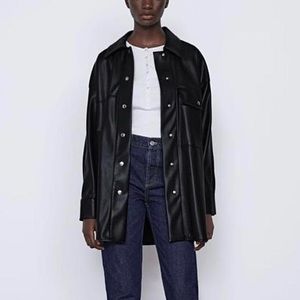 Zara Black Faux Leather Oversized Shacket Size Small